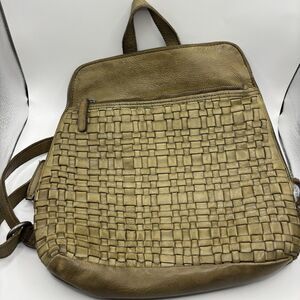 Vilenca Holland Leather Backpack Purse Bag Brown Woven Braided
